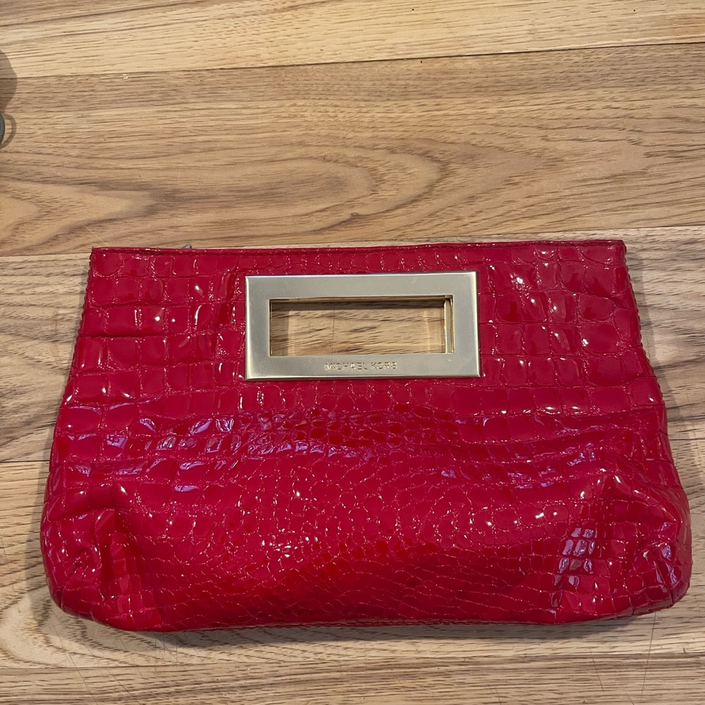 Michael Kors Red Crocodile Embossed Clutch